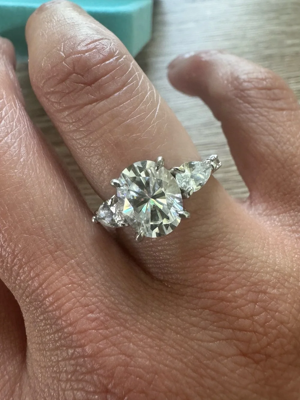 Moissanite 3ct 18K gold Sterling Oval-Cut size 6 Ring Pear Side Stones Pave band